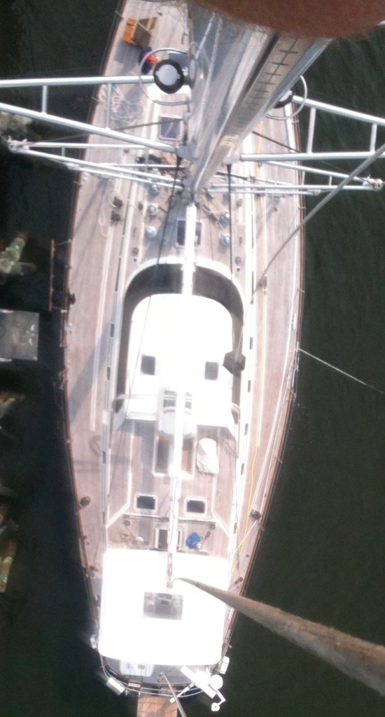 Sailboat rigging detail with carefully tuned shrouds and turnbuckles